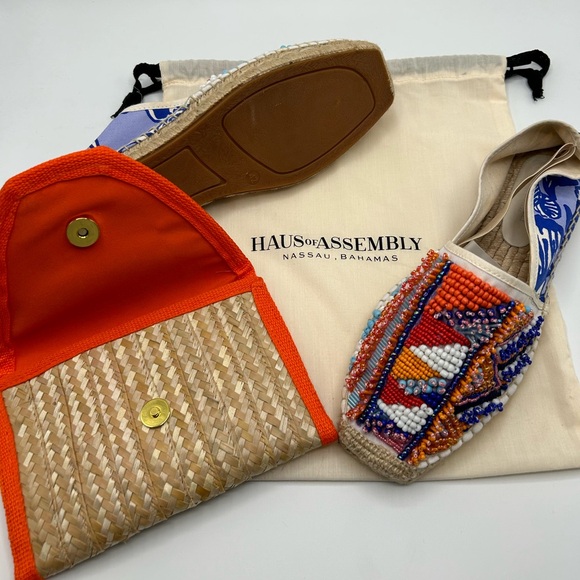 NWT HAUS ASSEMBLY of Nassau Bahamas beaded espadrilles and matching clutch set. - Picture 4 of 6